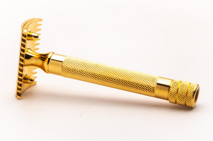 1920 Gillette Big Fellow Double Edge Safety Razor Set with Wooden Case | 24K Gold Revamp