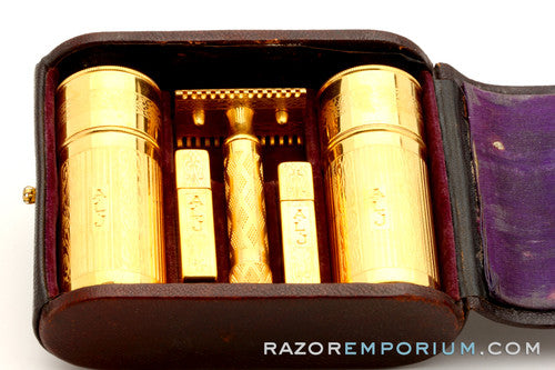 1920s Gillette New Improved Cavalier Travel Combination Set in Black Leather