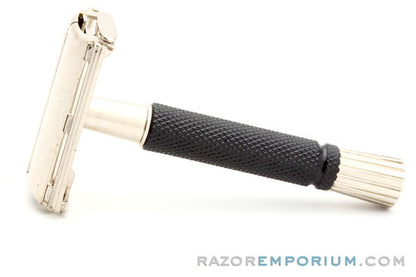 1983 D2 Gillette Black Handle Super Speed Safety Razor | Factory Nickel Revamp
