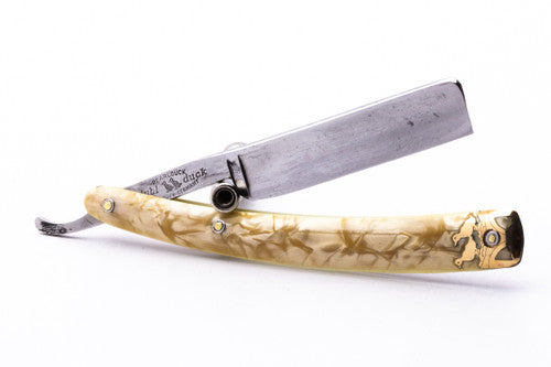 5/8" Dubl Duck Pearlduck Goldedge Straight Razor Original Gold Inlay Celluloid Scales | Solingen, Germany