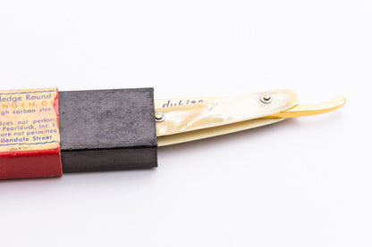 5/8" Dubl Duck Pearlduck Goldedge + Gold Inlay Celluloid Scales Straight Razor  | Solingen, Germany