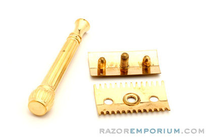 1909 Gillette Gold ABC Pocket Edition - Old Type (DE) Razor with Gun Metal Case and Blade Bank