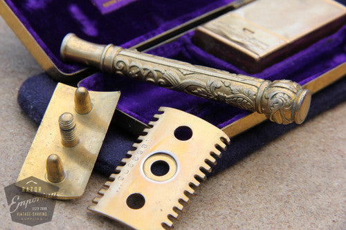 Gillette 1909 Gold Empire Set - Old Type Open Comb DE Razor Set - Mint