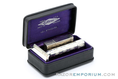 1921 Gillette New Standard Safety Razor in Original Black Leather Case Silver Revamp