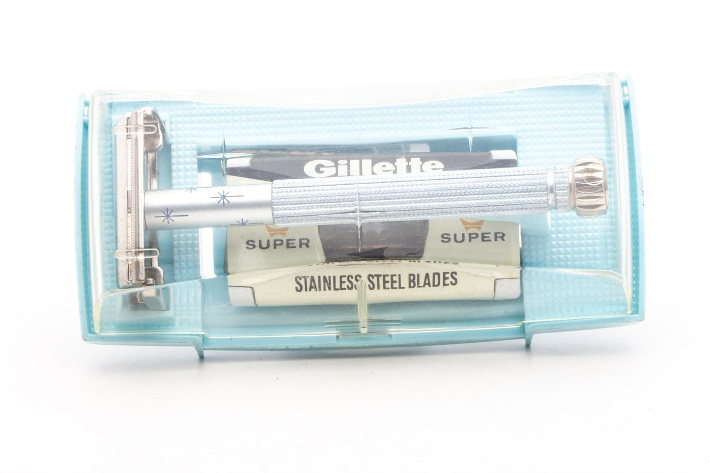 1962 H4 Gillette Blue Star Lady Gillette Set w/ Case & Blade Bank | Original Condition