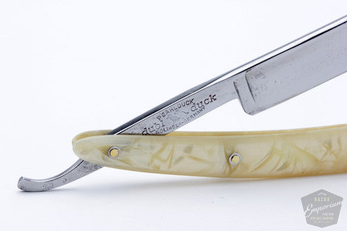 5/8" Dubl Duck Pearlduck Goldedge Straight Razor w/ Original Gold Inlay Celluloid Scales | Solingen, Germany