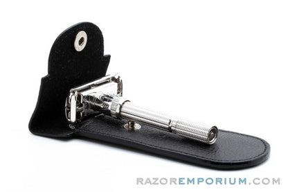 Parker | Black Leather Safety Razor Travel Pouch With Button