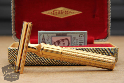 Gillette 1940's Gold Tech Razor in Original Tweed Box - New Old Stock