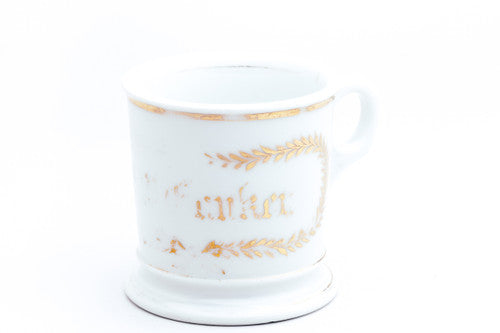 Gold Leaf White Vintage Wet Shaving Mug