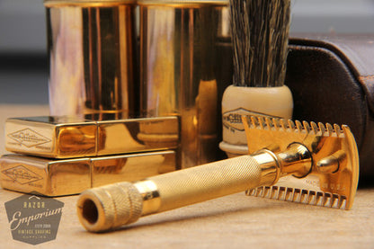 Gillette 1918 Gold Single Ring Travel Combination Set in Original Brown Leather