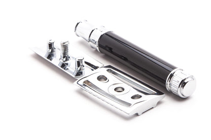 Edwin Jagger DE86 Classic Black Double Edge Razor & Stand