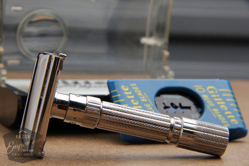 Gillette 1960 Fatboy / $1.95 Adjustable DE Safety Razor in Case F3 - Rhodium REVAMPED