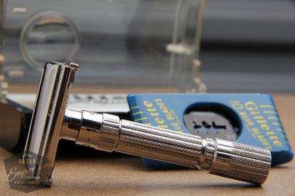 Gillette 1960 Fatboy / $1.95 Adjustable DE Safety Razor in Case F3 - Rhodium REVAMPED