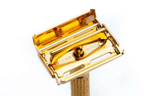 1956 Gillette Heavy Red Tip Super Speed DE Safety Razor 24K Gold Revamp B2