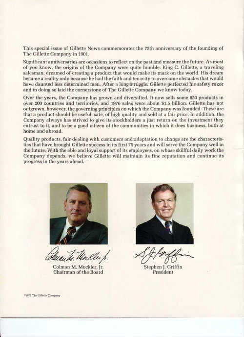 The Gillette Company 1901-1976 75th Gillette News