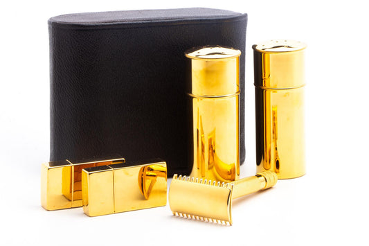 1919 Gillette Single Ring Travelers Set in Black Leather Case | 24k Gold Revamp