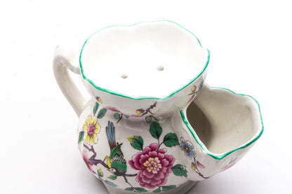 Vintage Ceramic Floral Bird Shaving Scuttle