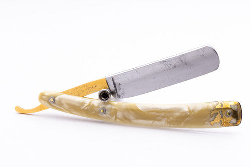 5/8" Dubl Duck Goldedge Pearlduck + Gold Inlay Celluloid Scales Straight Razor  | Solingen, Germany