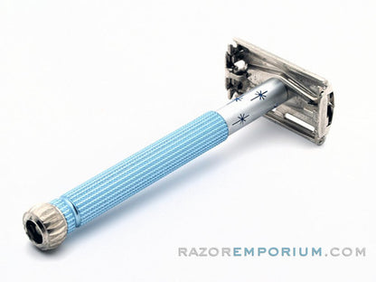 1965 Gillette K3 Blue Star Lady DE Safety Razor w/ Case & Blade Bank