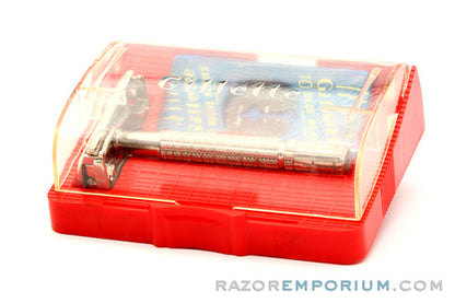 1959 E1 Gillette  Regular Flair Tip Super Speed Safety Razor Set w/ Case & Blade Bank