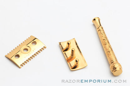 1910 Gillette Gold Empire Set - ABC Pocket Edition Old Type Open Comb DE Razor Set - 24K Gold Revamp