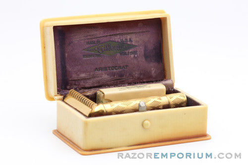 1921 Gillette Gold New Improved Aristocrat Set in Original Faux Ivory Case