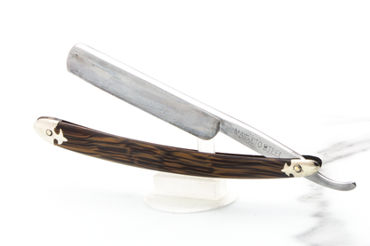 5/8" Vintage Restored Magneto Steel Straight Razor with Faux Wood Acrylic Scales