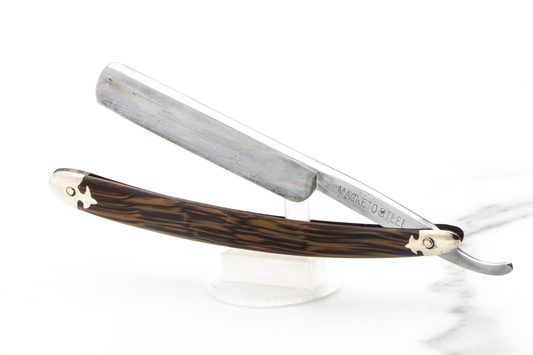 5/8" Vintage Restored Magneto Steel Straight Razor with Faux Wood Acrylic Scales