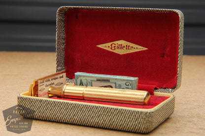 Gillette 1940's Gold Tech Razor in Original Tweed Box - New Old Stock