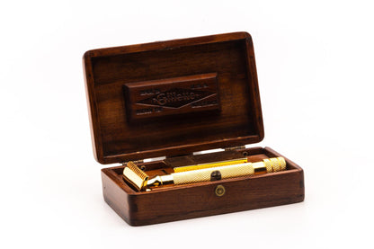 1920 Gillette Big Fellow Double Edge Safety Razor Set with Wooden Case | 24K Gold Revamp