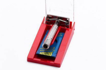 1961 Gillette TV Super Speed DE Safety Razor w/ Red Case - G4