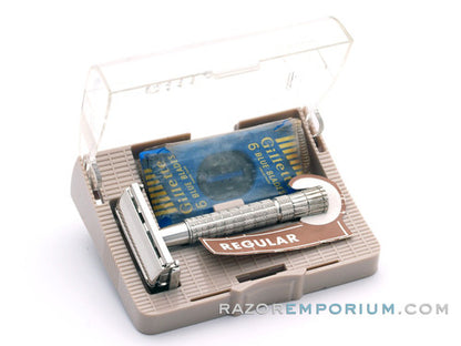 1957 C4 Gillette Regular Flair Tip DE Super Speed Safety Razor NOS w/ Case, Wrapped Blades, & Instructions