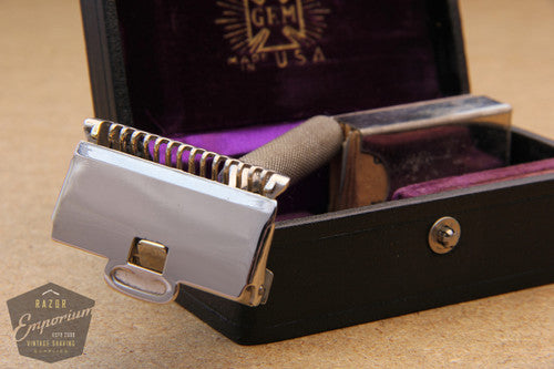 Gem 1912 Style Single Edge Safety Razor in Black / Purple Leather Case