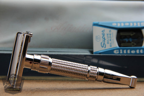 Gillette 1958 Rhodium Toggle Adjustable DE Safety Razor Set with Case  - D1