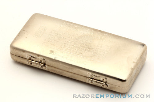 1918 Gillette Silver ABC Pocket Edition Lined Handle Set w/ Metal Case & Blade Bank | Old Type