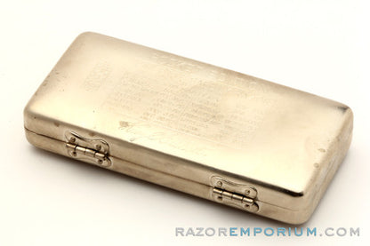 1918 Gillette Silver ABC Pocket Edition Lined Handle Set w/ Metal Case & Blade Bank | Old Type