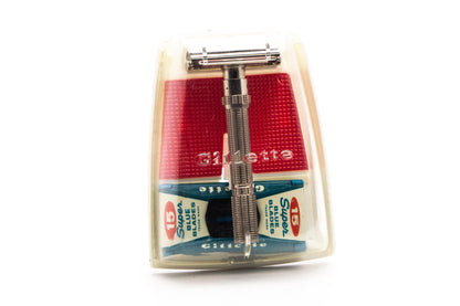 1963 I4 Gillette Slim Adjustable TTO Double Edge Safety Razor Set with Blades | Factory Nickel Revamp