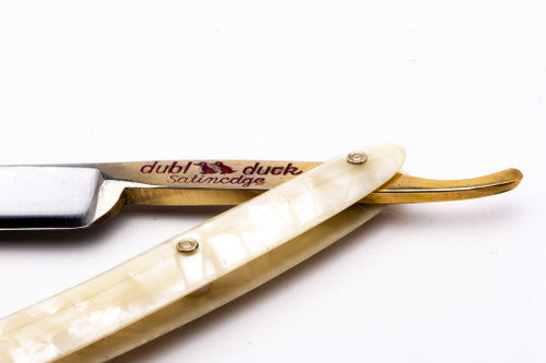 5/8" Dubl Duck Pearlduck Goldedge Straight Razor w/ Original Gold Inlay Celluloid Scales  | Solingen, Germany