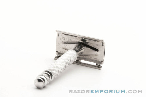 1969 O1 Gillette Spiral Handle Ball End Tech Safety Razor Factory Nickel Revamp