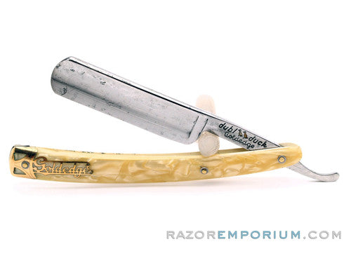 6/8"  Dubl Duck Pearlduck Goldedge w/ Gold Inlay Celluloid Scales Straight Razor | Solingen, Germany