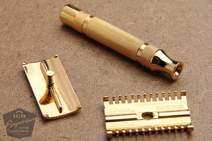 Gillette 1930's Bar Handle Long Comb "NEW" DE Safety Razor * 24K Gold REVAMPED