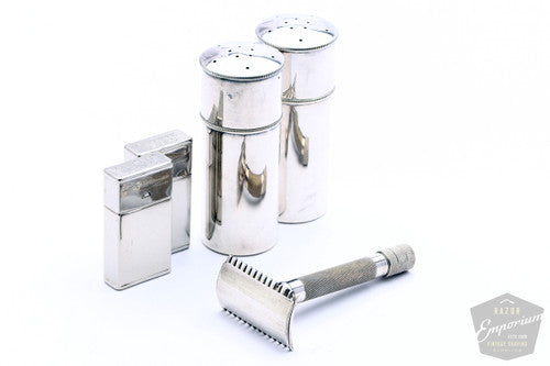 Gillette 1918 Silver Single Ring Combination Travel Set | Black Leather Case