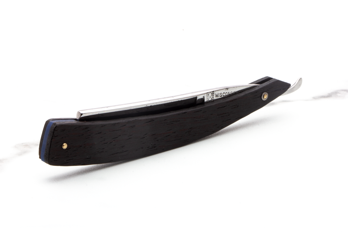 5/8" Vintage Restored Wisconsin Spezial Straight Razor With Black Wood & Blue Wedge Accent