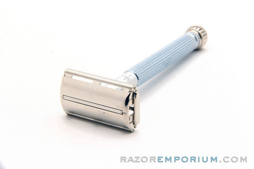 1963 I1 Gillette Blue Star Lady Gillette DE Safety Razor w/ Case & Blade Bank