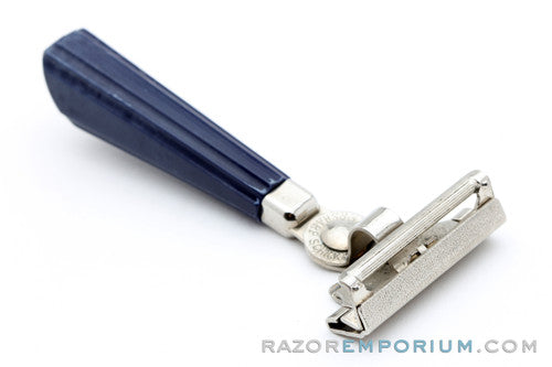 1950s Schick Eversharp Silver Injector Razor with Blue Bakelite Handle