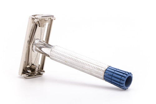 1957 C4 Gillette Blue Tip Light DE Super Speed Razor | Factory Nickel Revamp