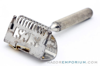 1916 Kampfe Bros Stoll SCS Single Edge Safety Razor w/ Orig. Black Leather Case