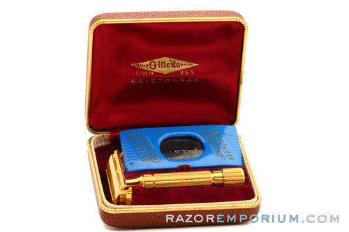 1951 Gillette W2 Aristocrat w/ Leather Case and Original Blade Dispenser