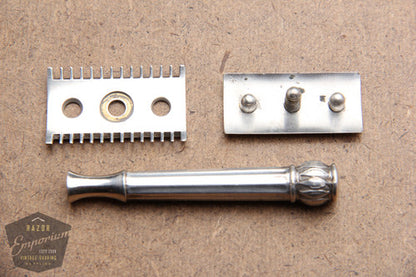 Gillette 1911 Silver ABC Pocket Edition Lined Handle - Old Type Open Comb DE Razor Set