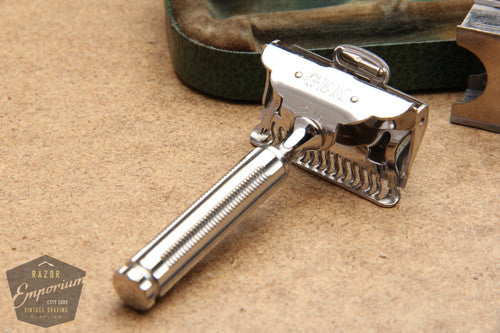 Gem 1912 - Style Single Edge Safety Razor w/ Green Leather Snap Case